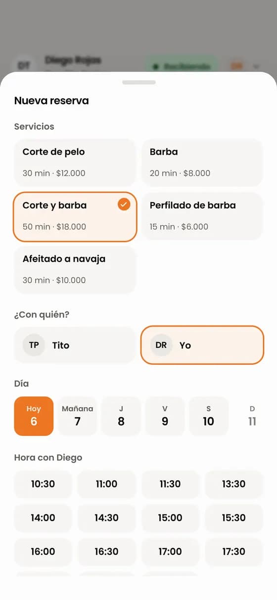 Toca «Nueva reserva» y elige el servicio.