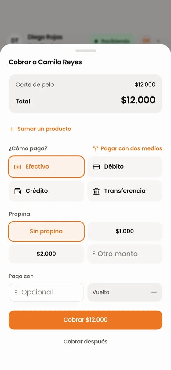 Al terminar, toca «Terminar» y pasa a cobrar.